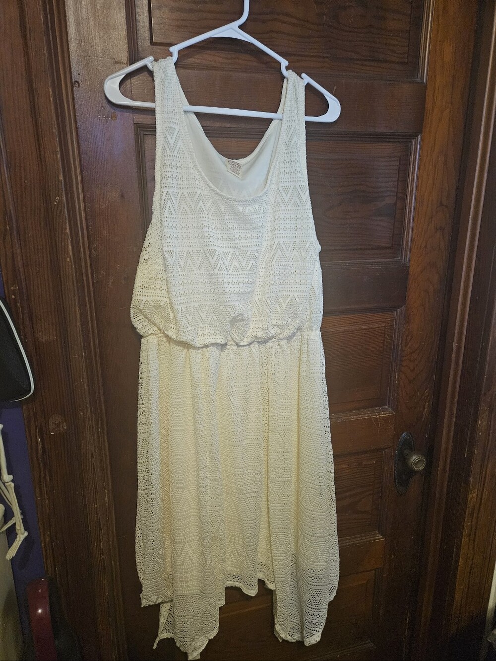 Faded Glory Cream Crochet High-Low Dress